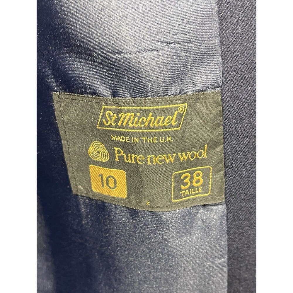 Vtg St Michael Womens 2-piece Navy Wool Sz 10 Blazer & Sz 12 Skirt Pleated Suit - Picture 9 of 16